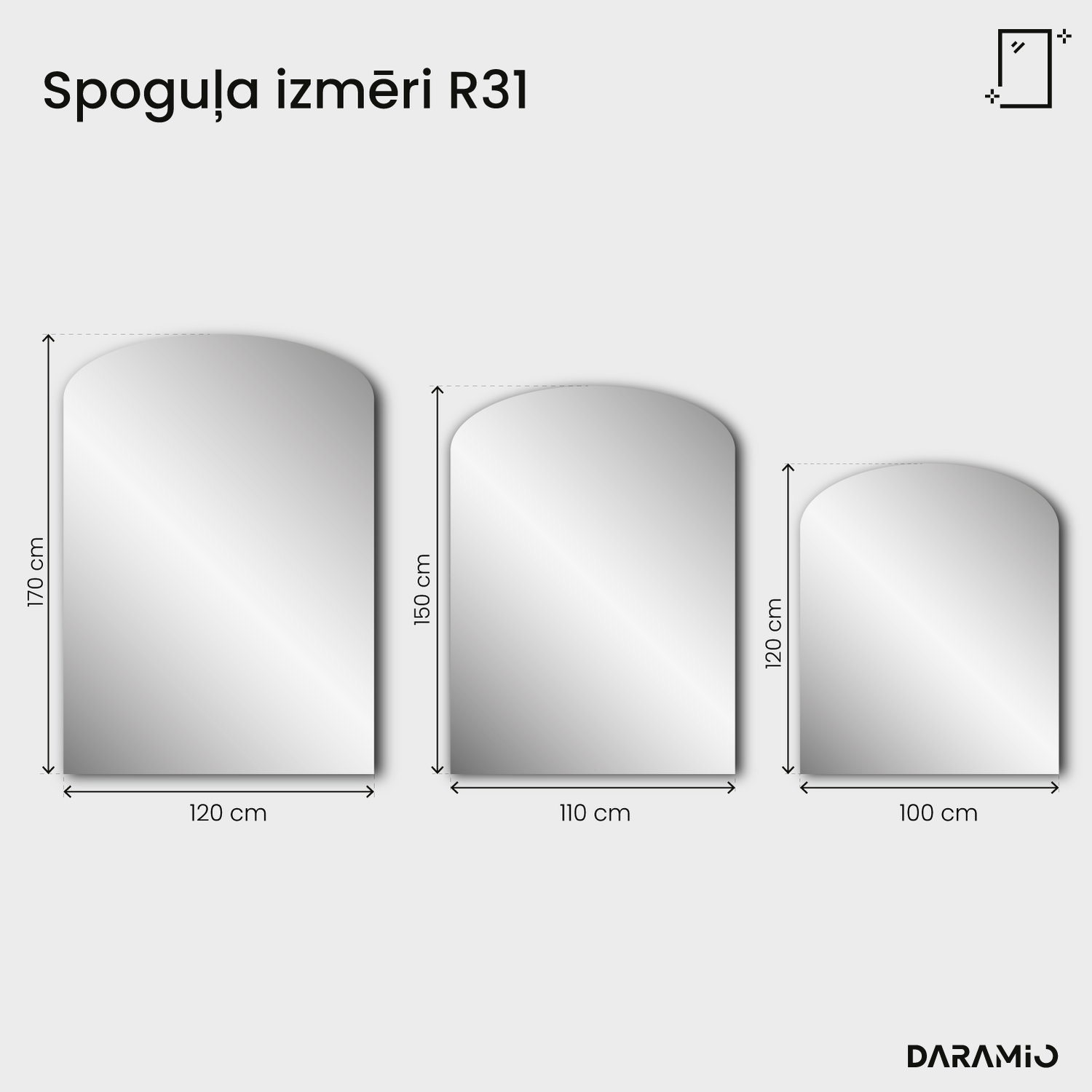 Arkveida spogulis Pure R31 100x120 cm