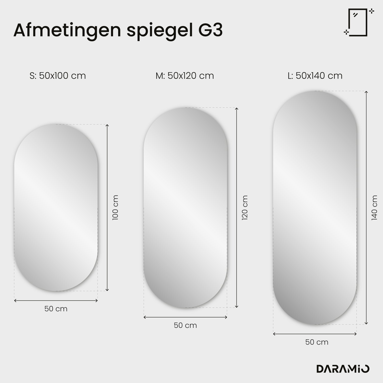 Capsulevormige spiegel met LED-verlichting G3 50x100 cm