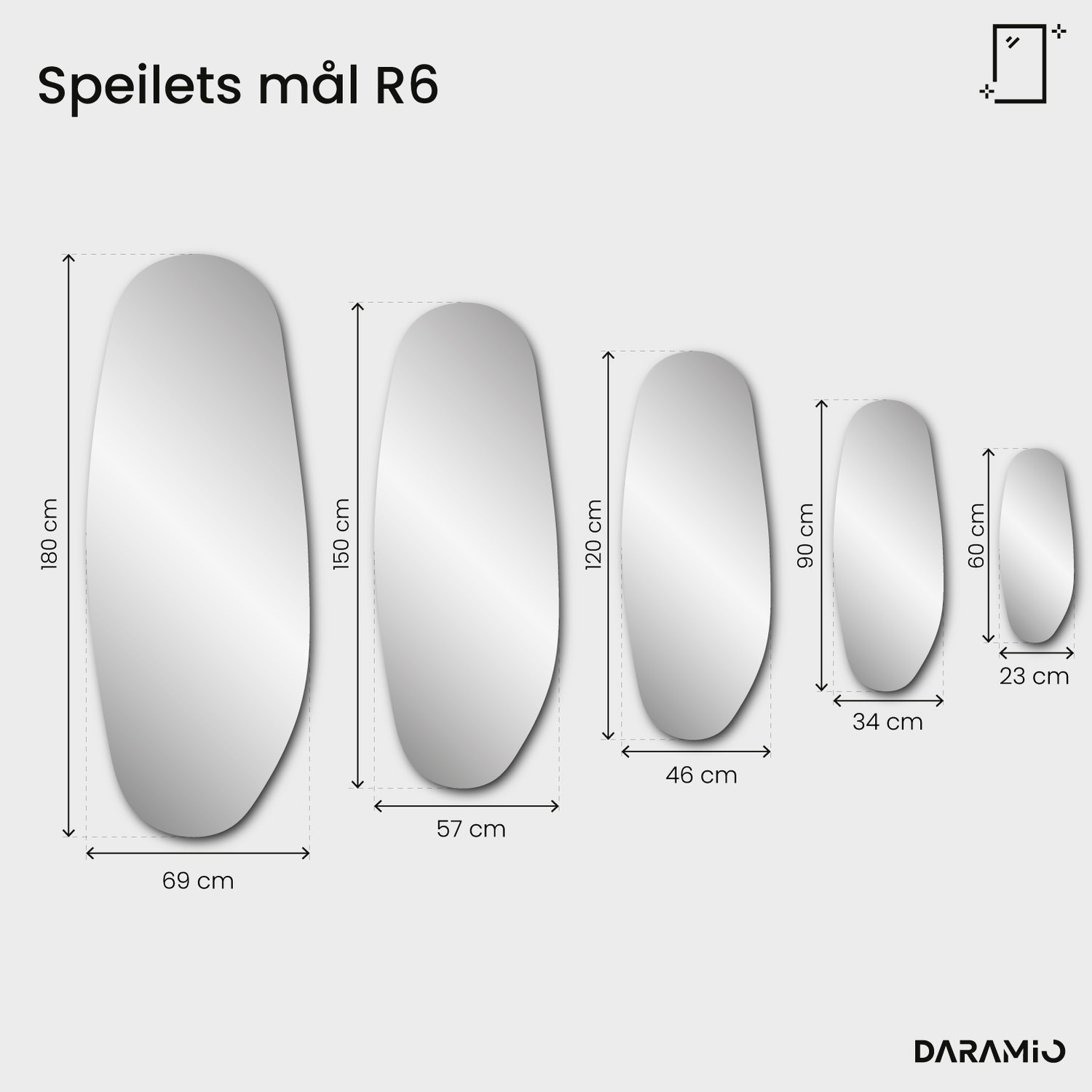Ovalt fasettslipt speil – Pure Collection R6 23x60 cm