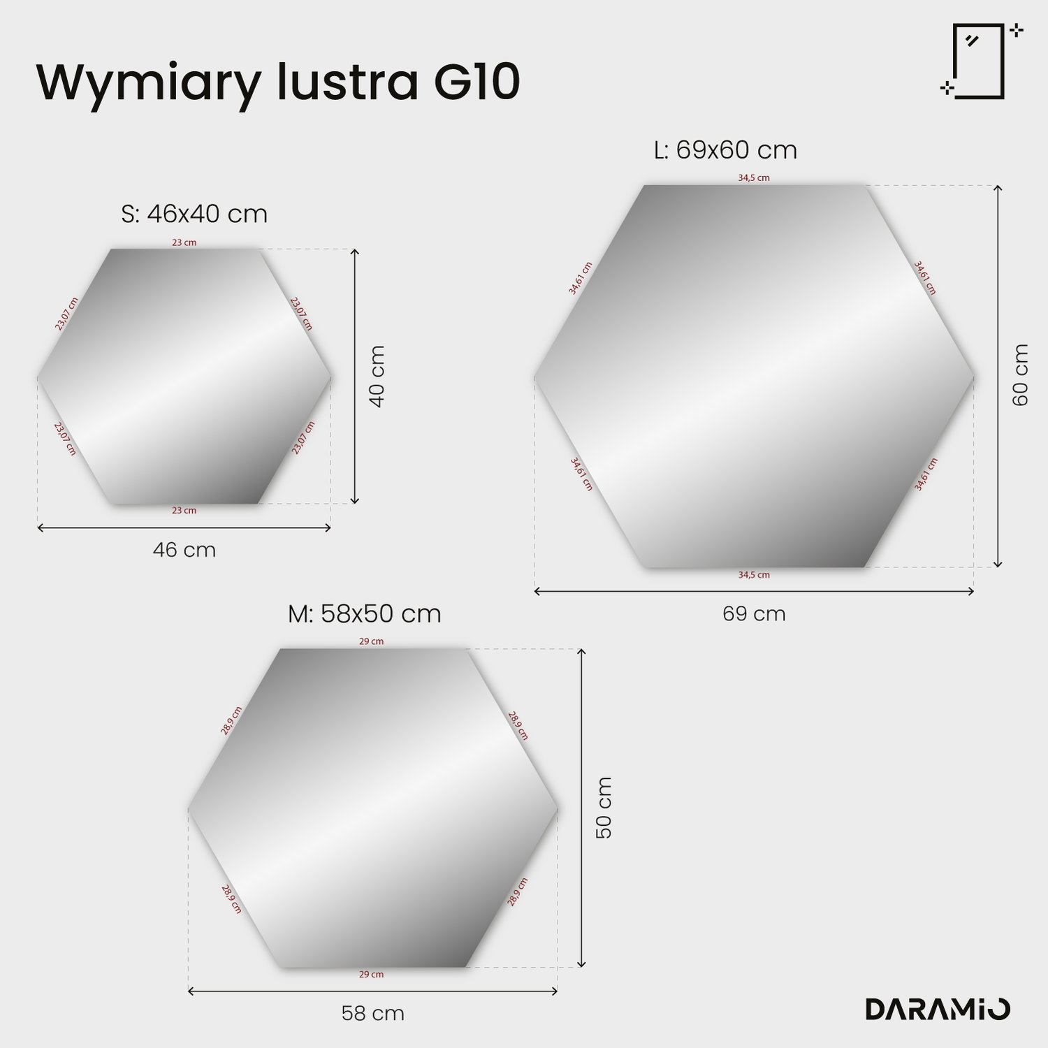 Sześciokątne lustro LED G10 46x40 cm