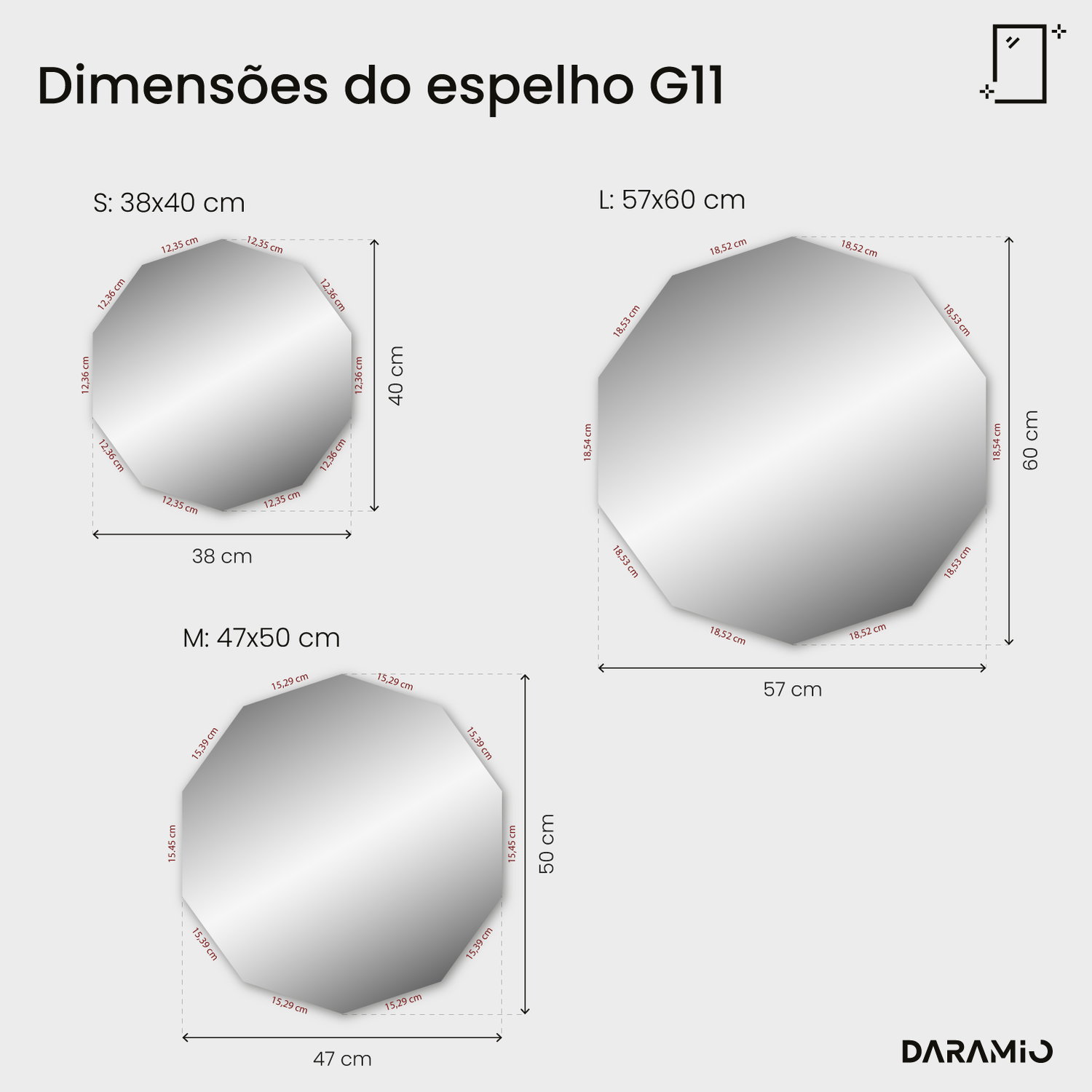 Espelho geométrico com luz G11 38x40 cm