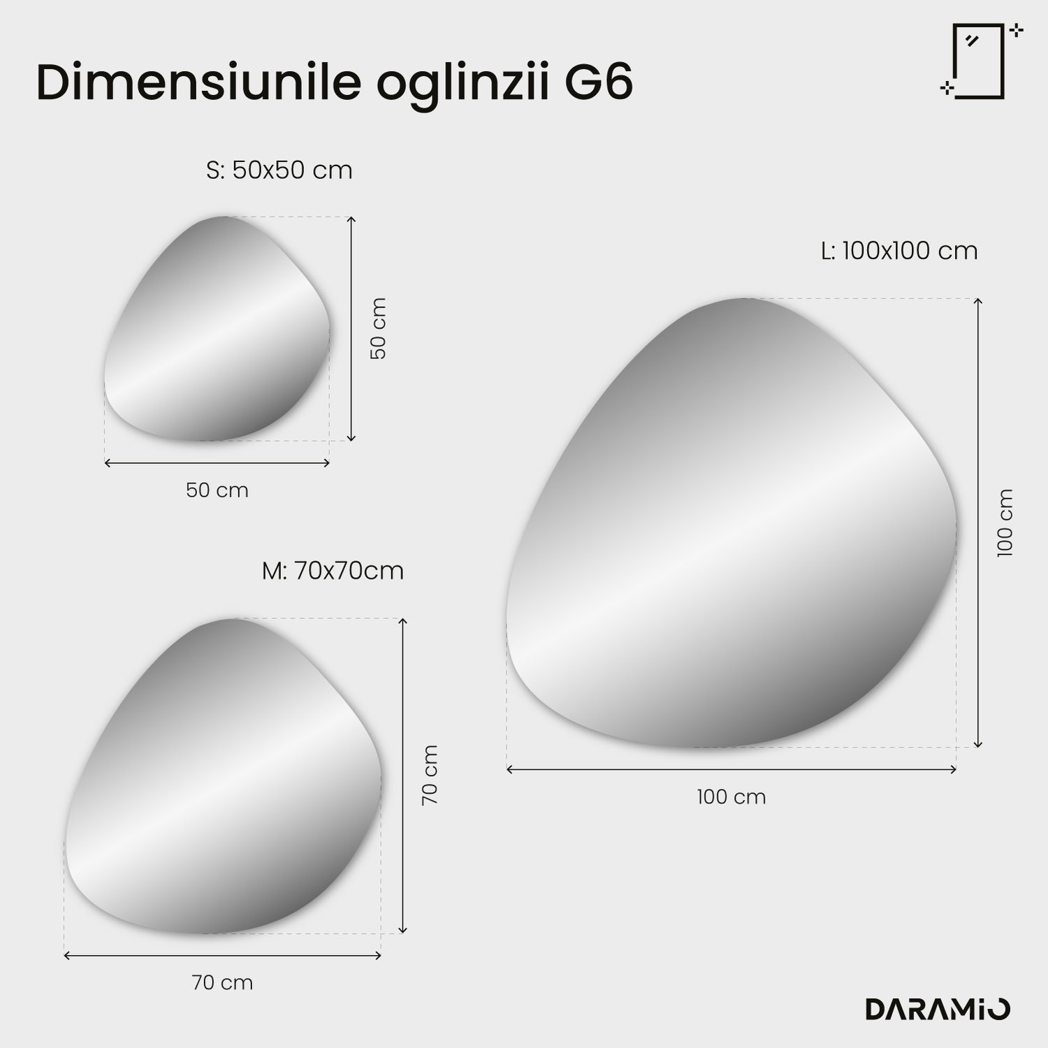 Oglindă în formă de pietricică cu iluminare LED G6 50x50 cm