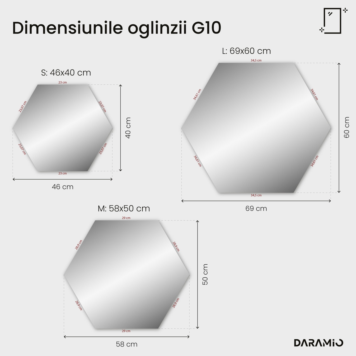 Oglindă hexagonală cu iluminare LED G10 69x60 cm
