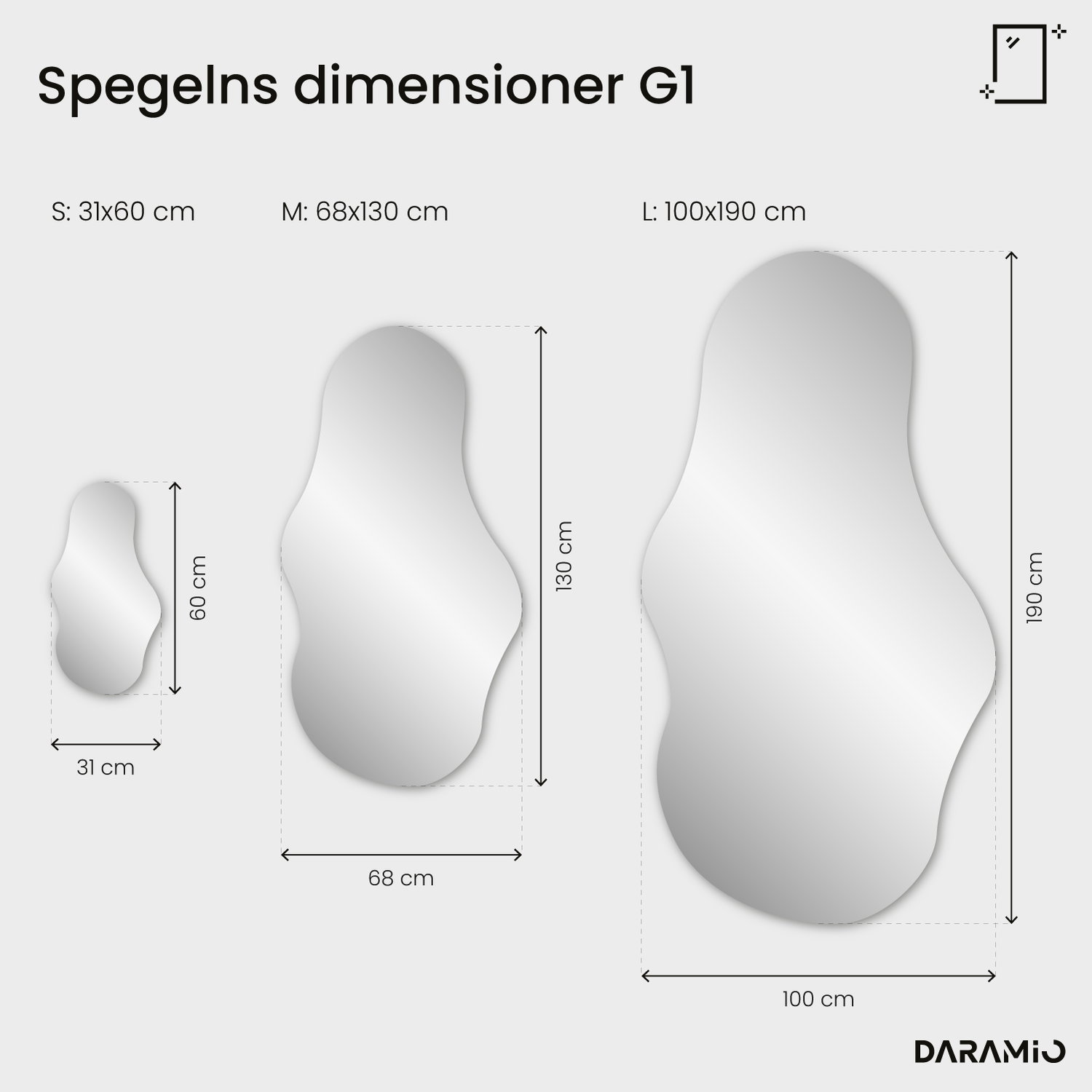 Vågig spegel med belysning G1 31x60 cm