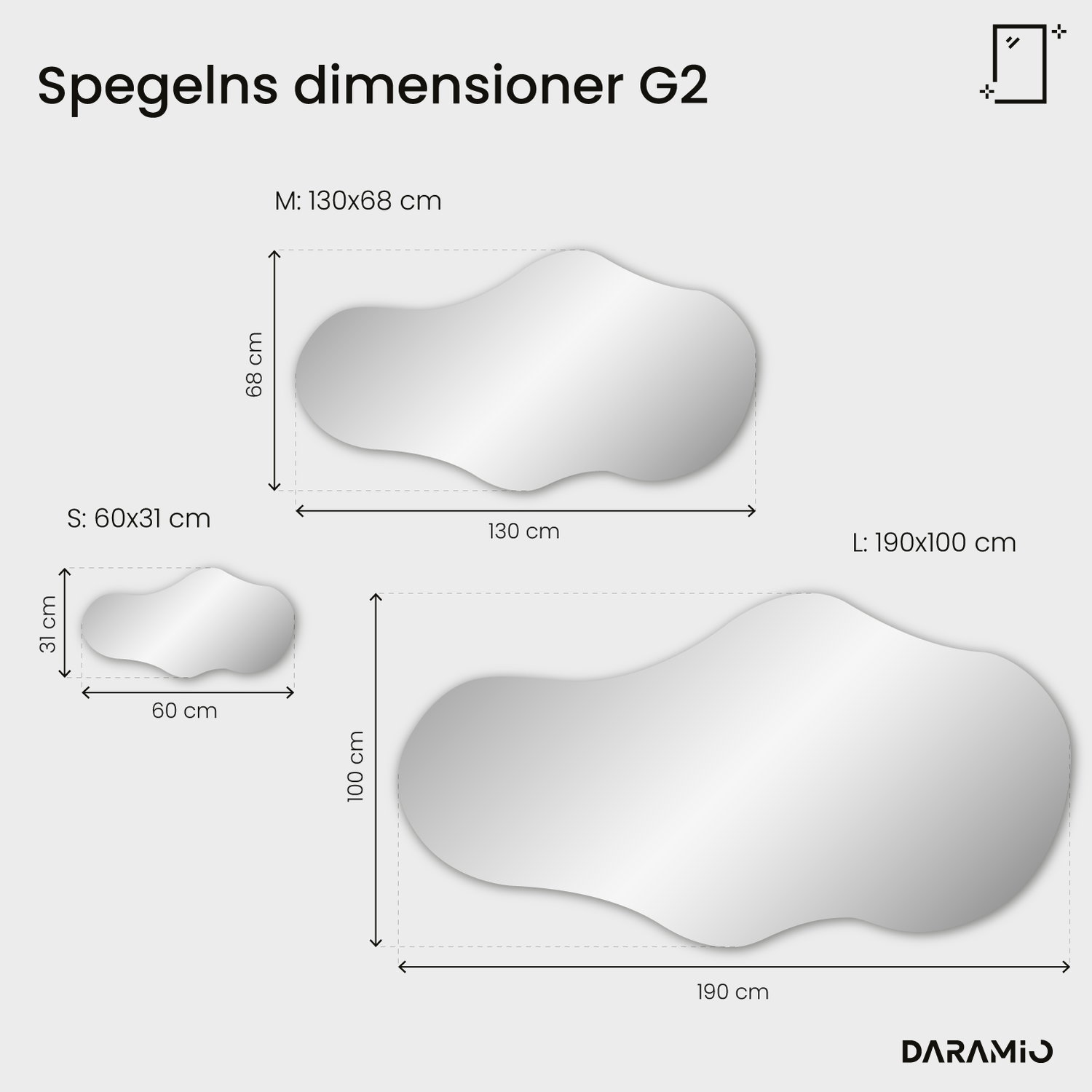 Molnformad spegel med belysning G2 60x31 cm