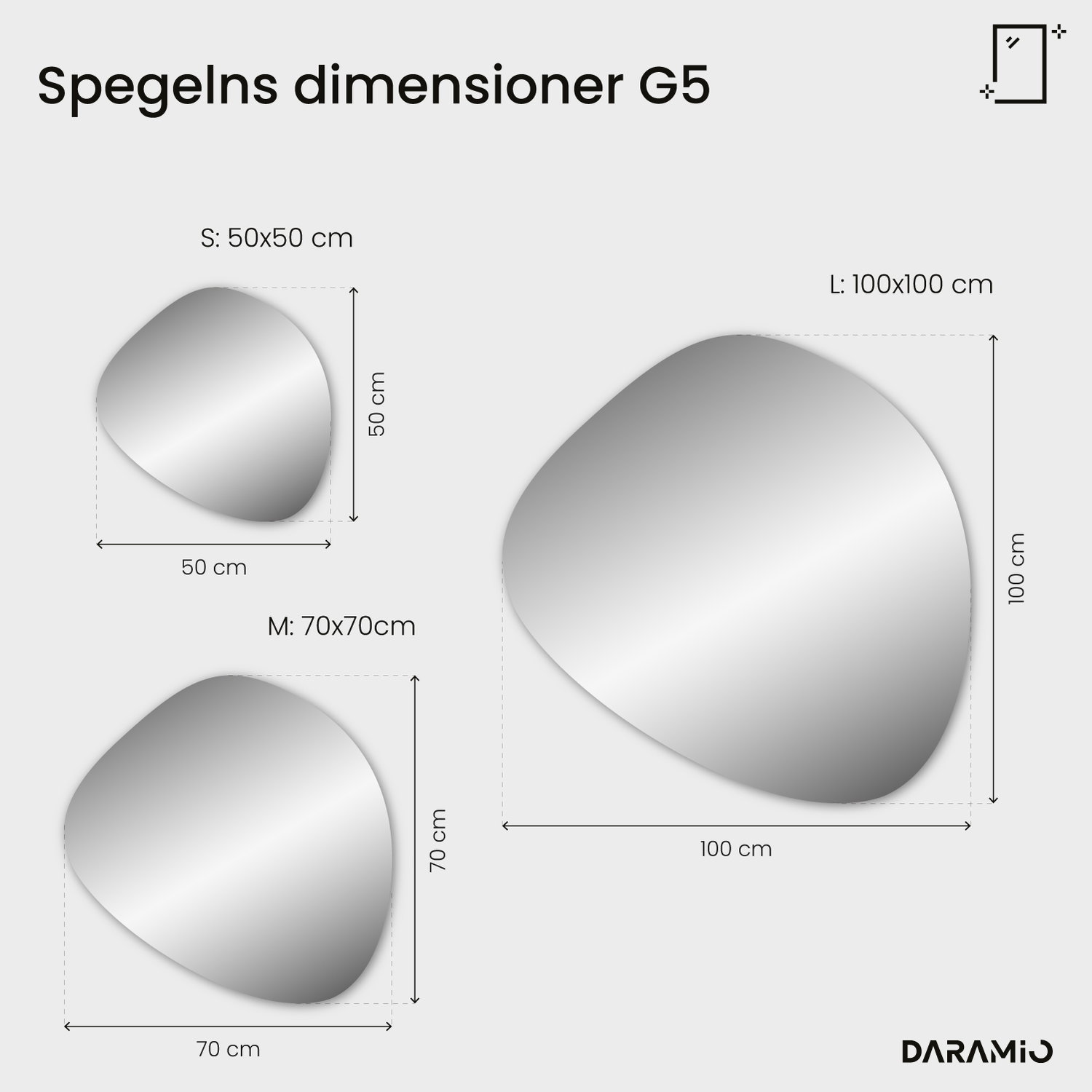 Stenformad spegel med belysning G5 50x50 cm