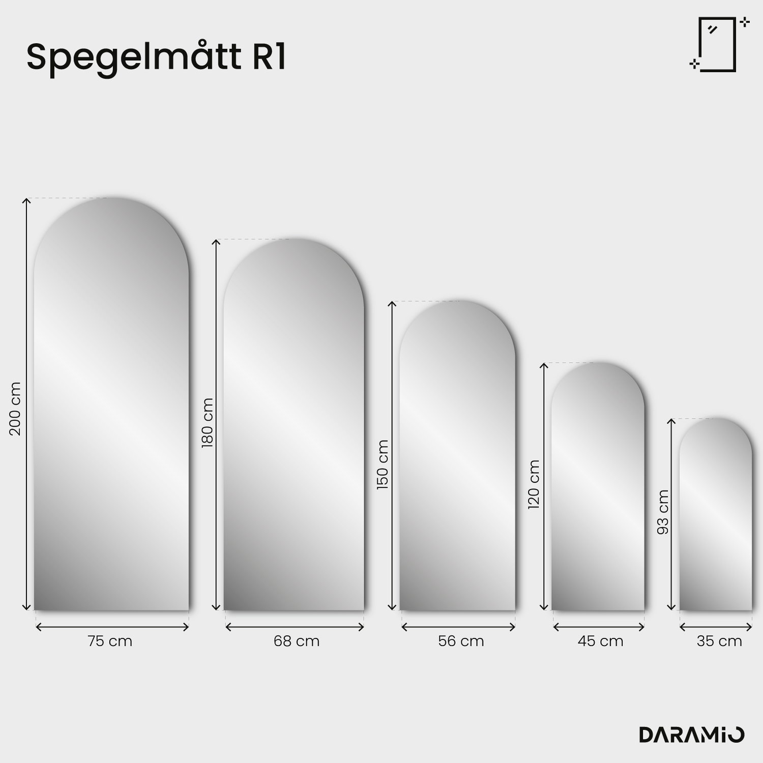 Valvformad spegel Pure R1 35x93 cm