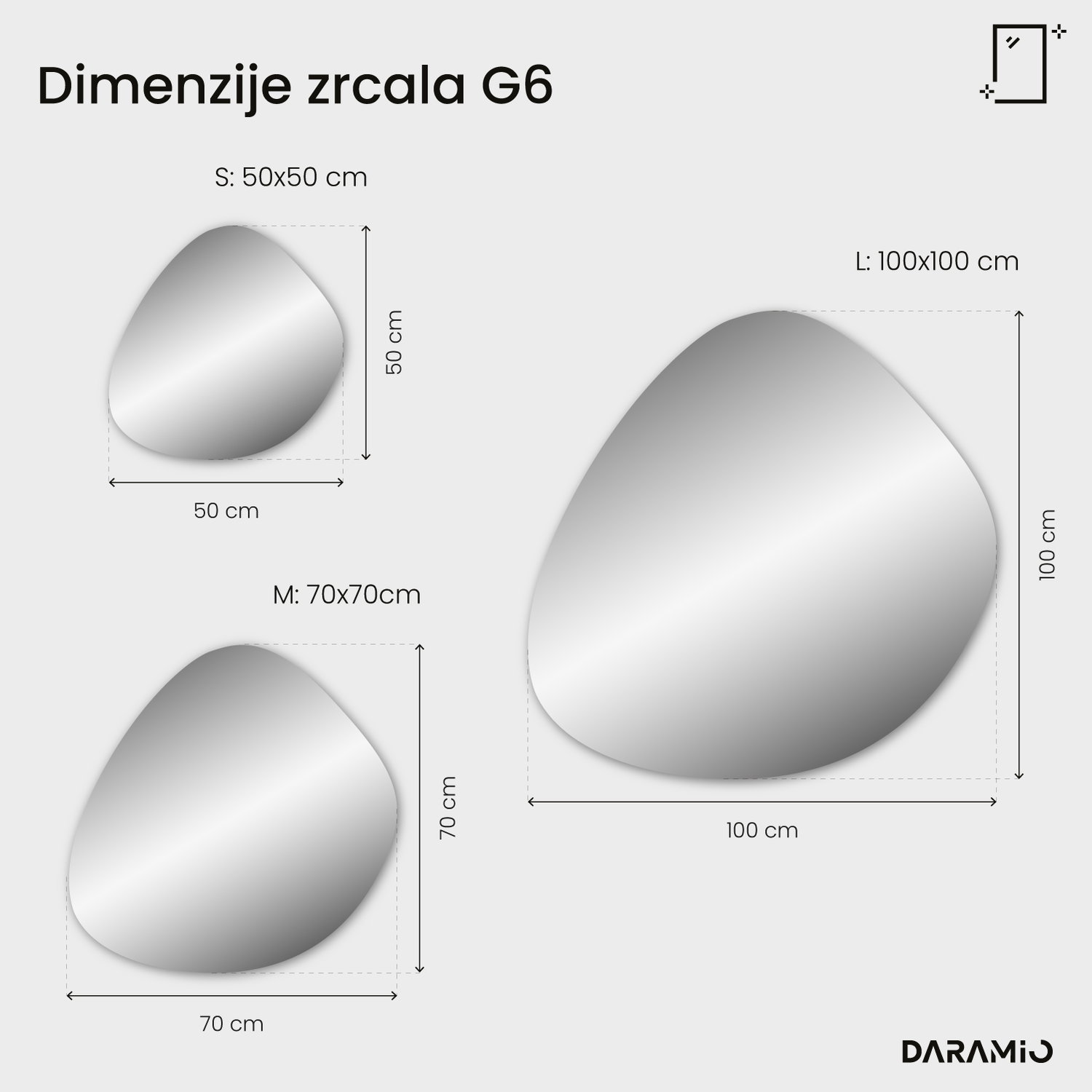 LED ogledalo v obliki prodnika G6 50x50 cm