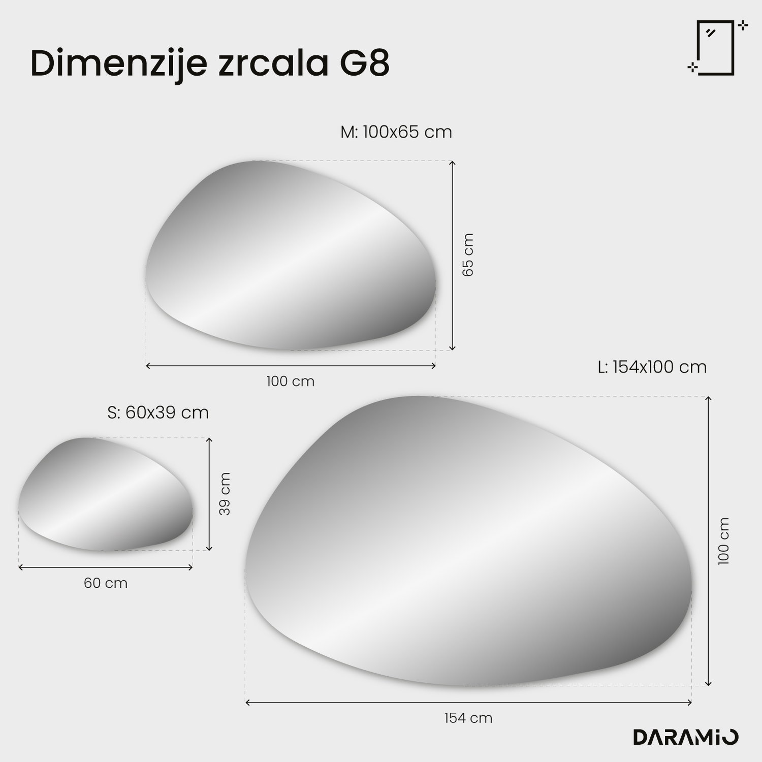 LED ogledalo v obliki prodnika G8 60x39 cm