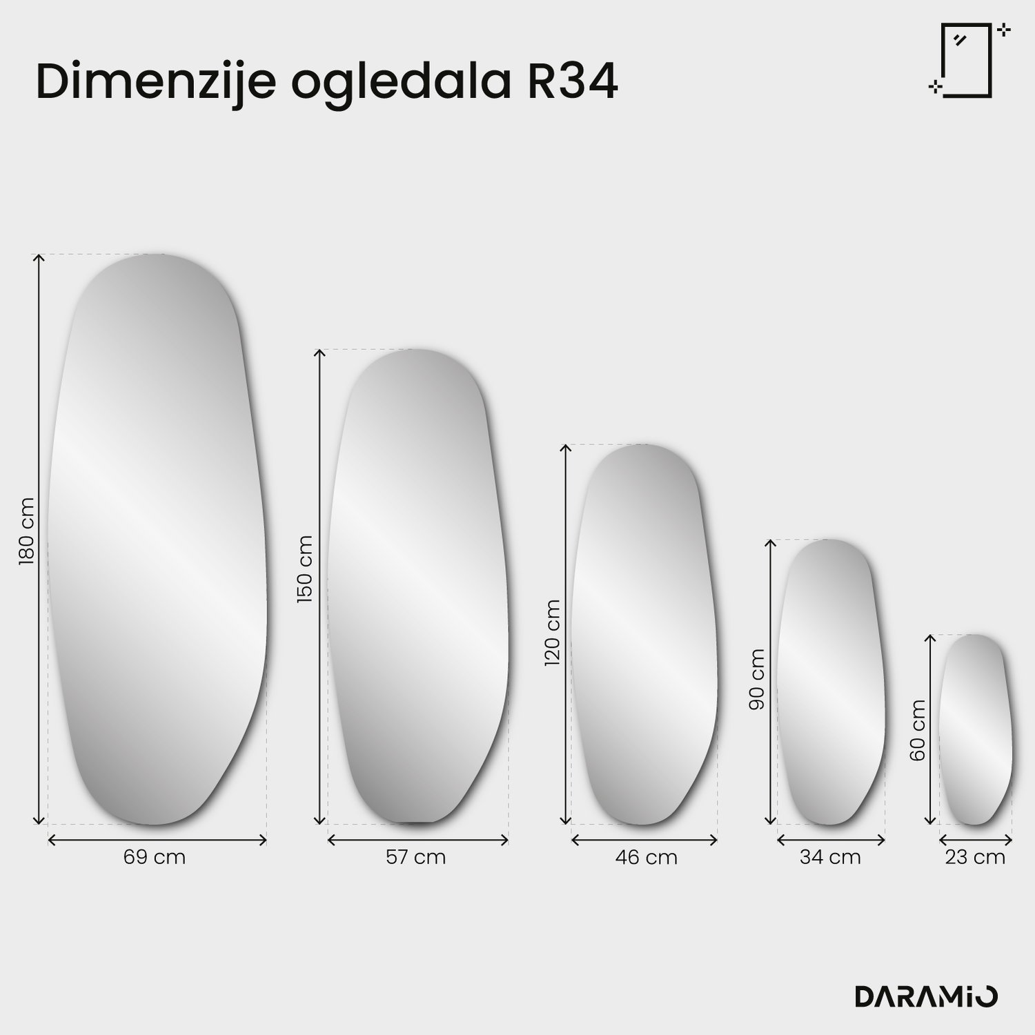 Bronasto ogledalo Pure R34 23x60 cm